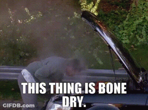Man Looking Under Car Hood Saying This Thing Is Bone Dry GIF