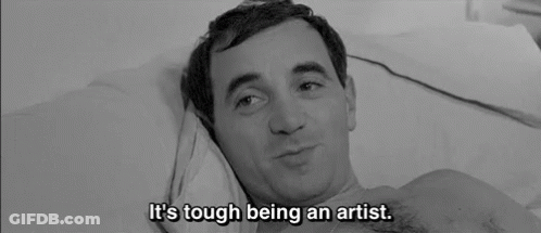 Man Lying In Bed With It's Tough Being An Artist GIF
