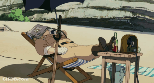 Man Lying In Chair With Book On Head And Wine GIF