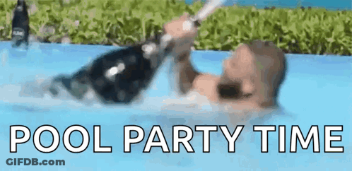 Man Lying In Pool With Champagne GIF