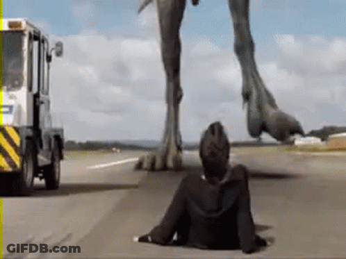 Man Lying Next To Large Dinosaur GIF