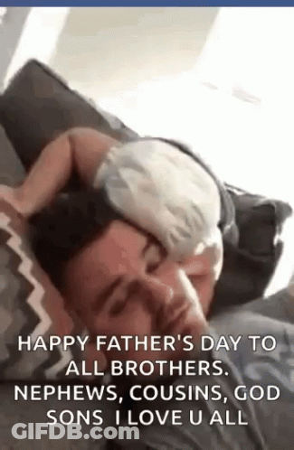 Man Lying On Couch With Baby On Head GIF