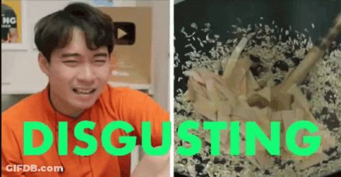 Man Making Disgusted Face Next To Rice GIF