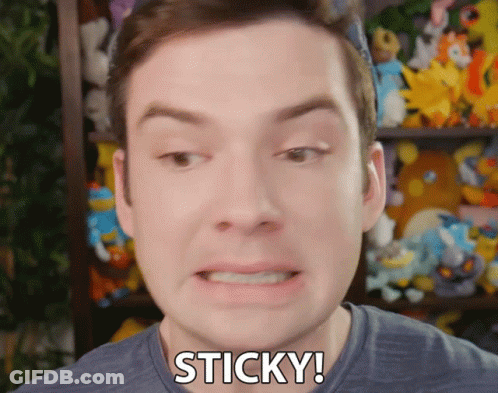 Man Making Face Saying Sticky By Stuffed Animals GIF