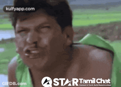 Man Making Funny Face In Front Of Star Tamil Chat Banner GIF