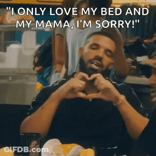 Man Making Heart Shape With Words I Love My Bed And Mama GIF