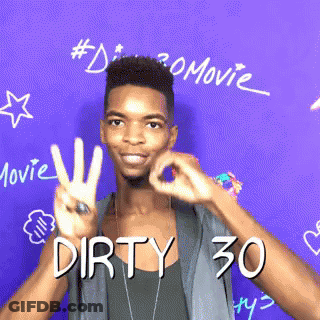 Man Making Peace Sign With Dirty 30 Text GIF