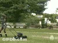 Man Mowing Green Lawn GIF