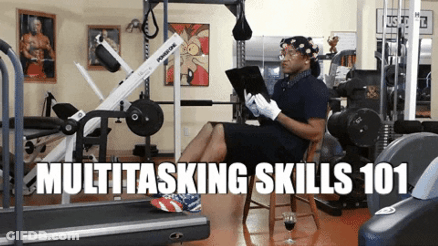 Man Multitasking While Working Out GIF