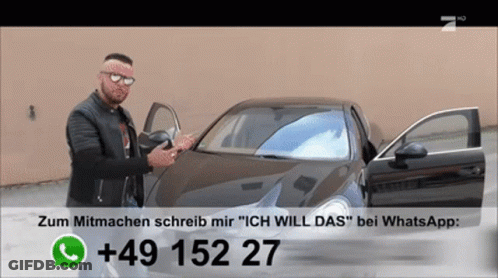 Man Next To Car With Phone +49 152 27 GIF