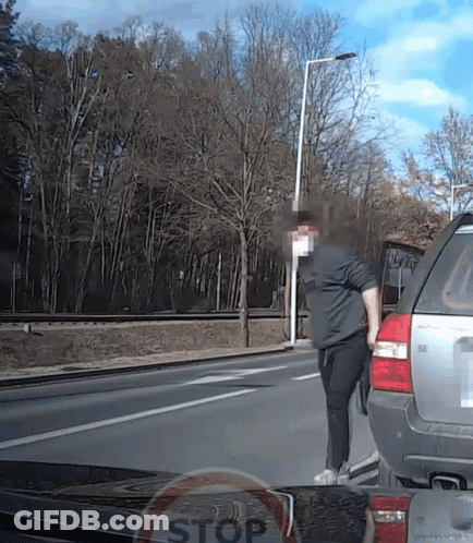 Man Next To Car With Stop Sign GIF