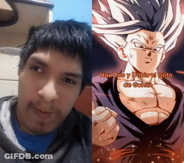 Man Next To Cartoon Saying Haz Duo Y Dobla El Grito De Gohan GIF