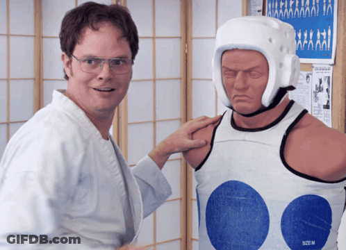 Man Next To Mannequin Wearing Size M Helmet GIF