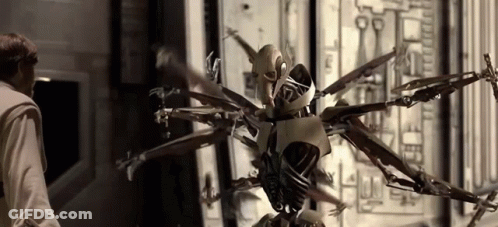 Man Next To Multi-Armed Robot GIF