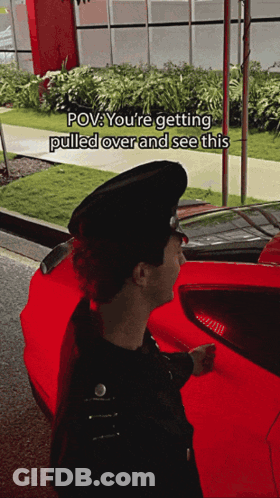 Man Next To Red Car POV You're Getting Pulled Over GIF