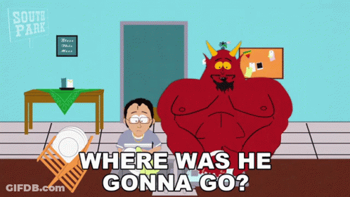 Man Next To Red Monster Saying Where Was He Gonna Go GIF