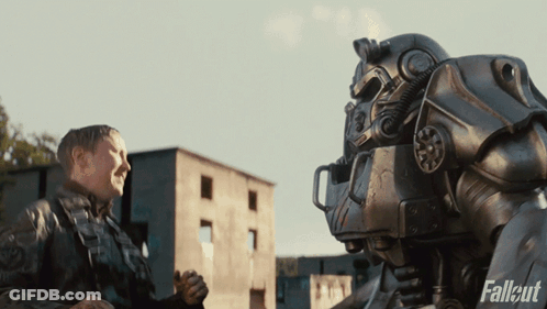 Man Next To Robot With Fallout GIF