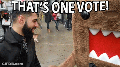 Man Next To Stuffed Animal Saying That's One Vote GIF