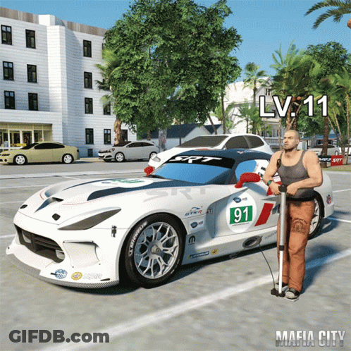 Man Next To White Sports Car Number 91 GIF