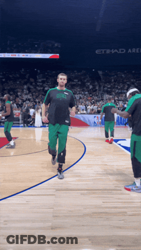 Man On Basketball Court Wearing Boston Shirt GIF