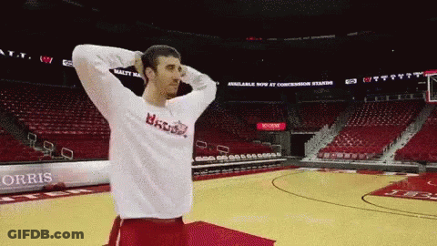 Man On Basketball Court Wearing Bruins Shirt GIF