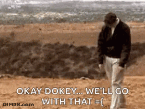 Man On Beach With Okay Dokey Text GIF