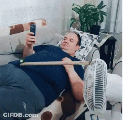 Man On Bed With Stick Looking At Phone GIF