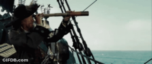 Man On Boat Looking Through Telescope At Ocean GIF