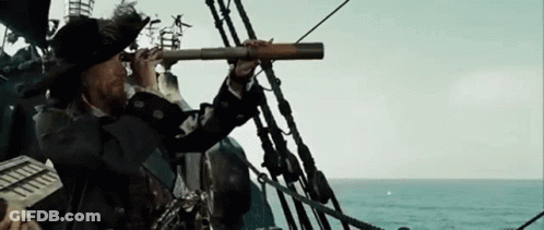 Man On Boat Looking Through Telescope At Ocean GIF