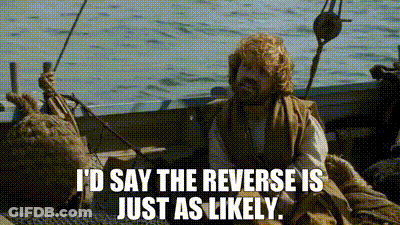Man On Boat Says Reverse Is Just As Likely GIF