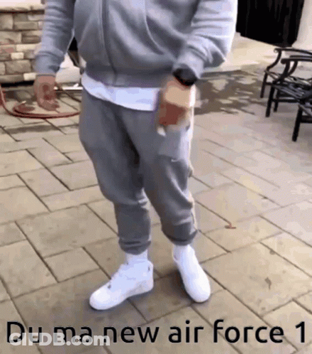 Man On Brick Sidewalk Saying Du Ma New Air Force 1 GIF
