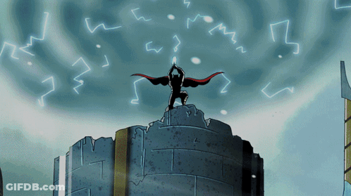 Man On Building With Lightning GIF