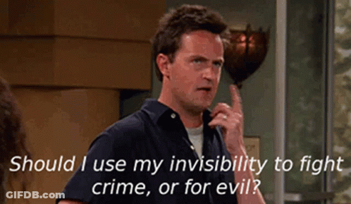 Man On Cell Phone Should I Use My Invisibility To Fight Crime Or For Evil GIF
