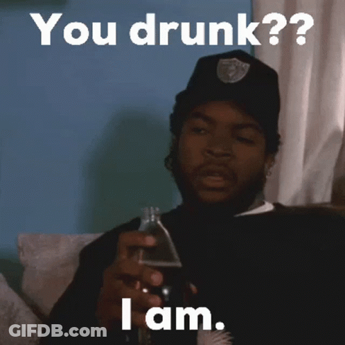 Man On Couch Holding Bottle Says You Drunk I Am GIF