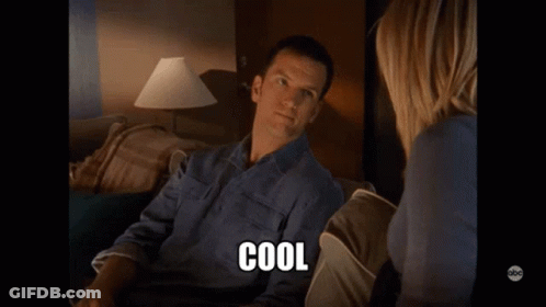 Man On Couch Talking To Woman Saying Cool GIF
