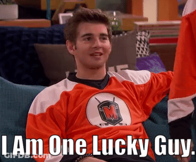 Man On Couch Wearing I Am One Lucky Guy Jersey GIF