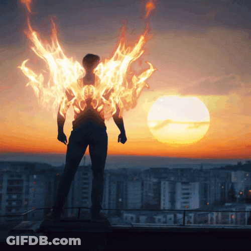 Man On Fire Forming Angel Wings GIF