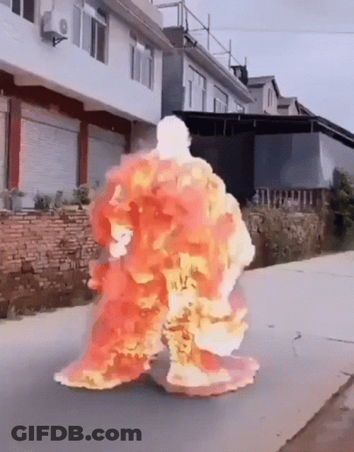 Man On Fire Walking Normally On Street GIF