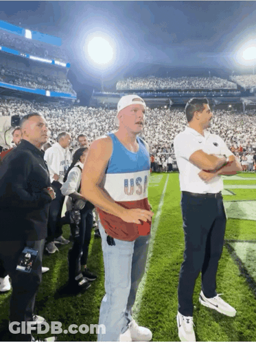 Man On Football Field In USA Tank Top GIF