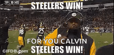 Man On Football Field With Microphone Says Steelers Win GIF