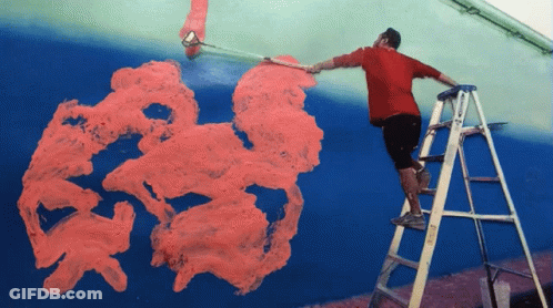 Man On Ladder Painting Blue Wall GIF