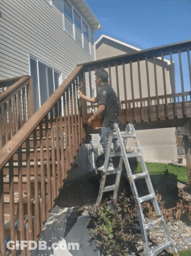 Man On Ladder Painting Deck GIF