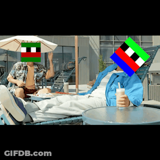 Man On Lawn Chair, Green White Blue Flag GIF