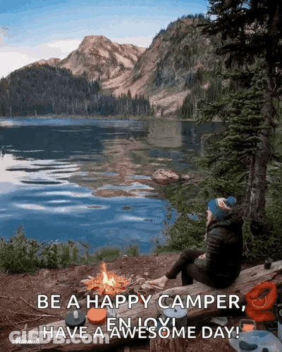 Man On Log Says Be A Happy Camper GIF