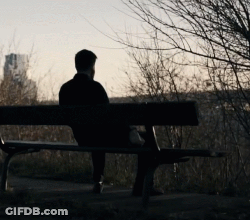 Man On Park Bench Overlooking City GIF