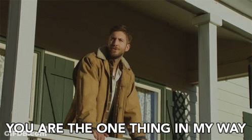 Man On Porch Saying You Are The One Thing In My Way GIF