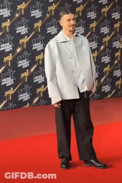 Man On Red Carpet In Front Of Music Awards Wall GIF