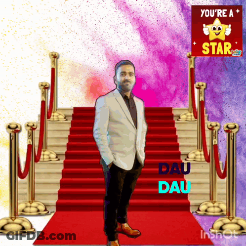 Man On Red Carpet With Sign You're A Star GIF