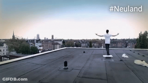 Man On Rooftop With Arms Outstretched #Neuland GIF