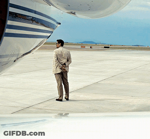 Man On Runway Looking At Plane GIF
